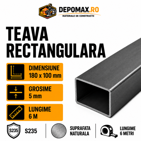 Teava rectangulara 180 x 100 x 5 mm, 12 metri